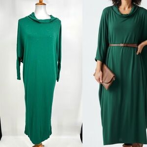 BRYN WALKER Modal Ilse Ponti Oversized Cowl Neck Midi Dress in Juniper Green NWT